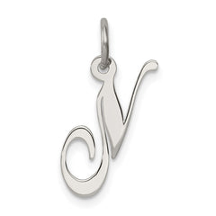 Sterling Silver Rhodium-plated Fancy Script Letter N Initial Charm - 2