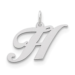 Sterling Silver Rhodium-plated Fancy Script Letter H Initial Charm - 3