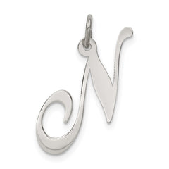 Sterling Silver Rhodium-plated Fancy Script Letter N Initial Charm - 3