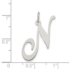 Sterling Silver Rhodium-plated Fancy Script Letter N Initial Charm