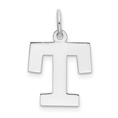 Sterling Silver Rhodium-plated Block Letter T Initial Charm