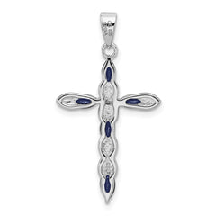 Sterling Silver Rhodium-plated Sapphire and Diamond Cross Pendant