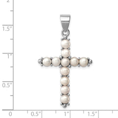 Sterling Silver Rhodium-platedFW Cultured Pearl Cross Pendant