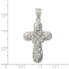 Sterling Silver Rhodium-plated CZ Cross Pendant - 19
