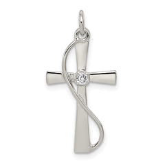 Sterling Silver Rhodium-plated CZ Cross Pendant - 3