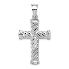 Sterling Silver Rhodium-plated Hollow Latin Cross Pendant - 2