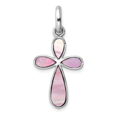 Sterling Silver Rhodium-platedPink Mother of Pearl Cross Pendant