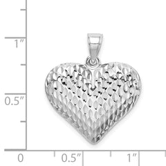 Sterling Silver Rhodium-plated Diamond-cut Puffed Heart Pendant - 2