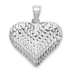 Sterling Silver Rhodium-plated Diamond-cut Puffed Heart Pendant - 2