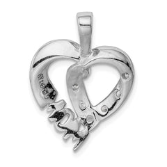 Sterling Silver Rhodium-plated CZ Heart MOM Pendant