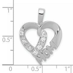 Sterling Silver Rhodium-plated CZ Heart MOM Pendant