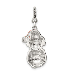 Sterling Silver Rhodium-plated CZ Enameled Snowman Charm