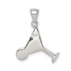 Sterling Silver Rhodium-plated and Hematite-plated Marcasite Red and Green Enameled Martini Pendant