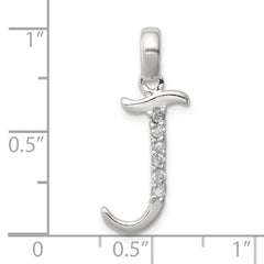Sterling Silver CZ Letter J Initial Pendant - 2