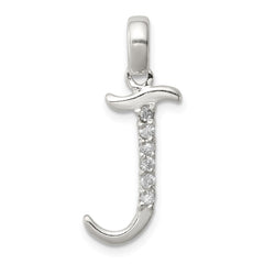 Sterling Silver CZ Letter J Initial Pendant - 2