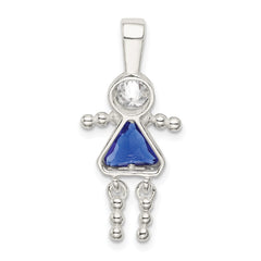 Sterling Silver Rhodium-plated CZ & September Glass Girl Pendant