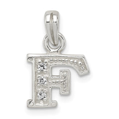 Sterling Silver CZ Letter F Initial Pendant - 2