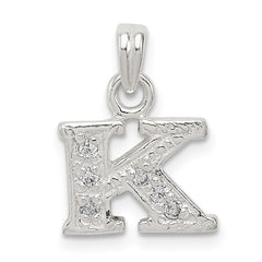 Sterling Silver CZ Letter K Initial Pendant - 2