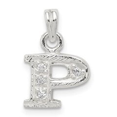 Sterling Silver CZ Letter P Initial Pendant - 2