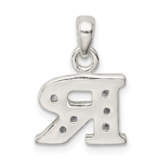 Sterling Silver CZ Letter R Initial Pendant - 2