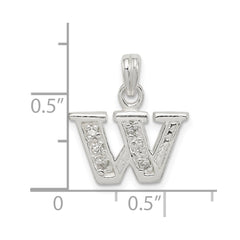 Sterling Silver CZ Letter W Initial Pendant - 2