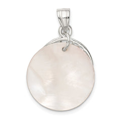 Sterling Silver Polished Dolphin & Waves Mother of Pearl Pendant