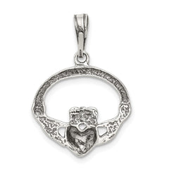 Sterling Silver Antiqued Claddagh Pendant - 3