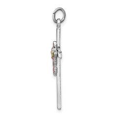 Sterling Silver Platinum-plated Polished Epoxy & Gold-plated Cross Pendant - 2