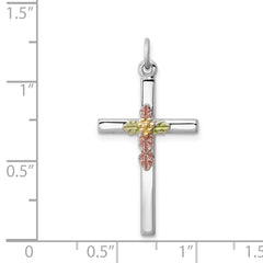 Sterling Silver Platinum-plated Polished Epoxy & Gold-plated Cross Pendant - 2