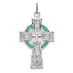 Sterling Silver Platinum-plated Polished Epoxy Irish Cross Pendant