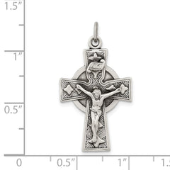 Sterling Silver Antiqued Satin Irish Crucifix Cross Pendant - 2