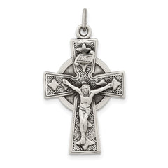 Sterling Silver Antiqued Satin Irish Crucifix Cross Pendant - 2
