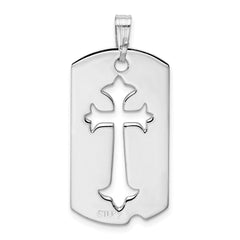 Sterling Silver Platinum-plated Polished Dog Tag w/Cut out Cross Pendant