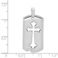 Sterling Silver Platinum-plated Polished Dog Tag w/Cut out Cross Pendant