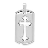 Sterling Silver Platinum-plated Polished Dog Tag w/Cut out Cross Pendant