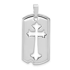 Sterling Silver Platinum-plated Polished Dog Tag w/Cut out Cross Pendant