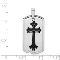 Sterling Silver Platinum-plated Polished Black Epoxy Cross Dog Tag Pendant