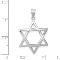 Sterling Silver Rhodium-plated Puffed Star of David Pendant