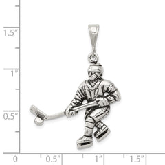 Sterling Silver Antiqued Hockey Player Charm - 3