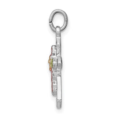 Sterling Silver Platinum-plated Polished Epoxy & Gold-plated Cross Pendant