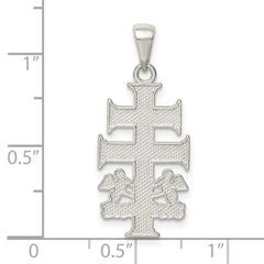 Sterling Silver Polished Caravaca Double Cross w/Angels Crucifix Pendant