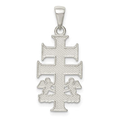 Sterling Silver Polished Caravaca Double Cross w/Angels Crucifix Pendant
