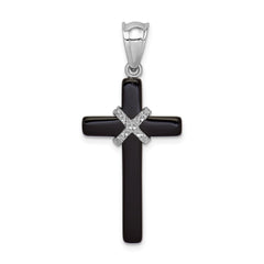 Sterling Silver Rhodium-plated Onyx Cross Pendant