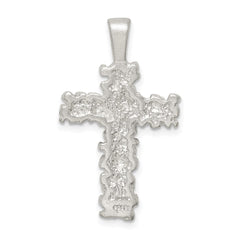Sterling Silver Satin Finish Diamond-cut Cross Pendant