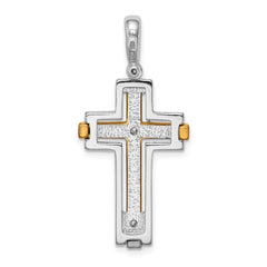 Sterling Silver Rhodium-plated & Gold-tone Brshd/Polished Cross Pendant