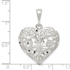 Sterling Silver Polished Filigree Heart Pendant - 2