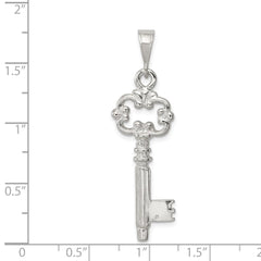 Sterling Silver Polished & Textured Key Pendant