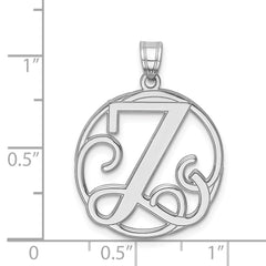 Sterling Silver Rhodium-plated Fancy Script Letter Z Initial Pendant