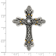 Sterling Silver Gold-plated CZ Antiqued Cross Slide