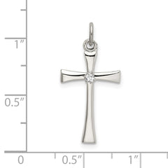 Sterling Silver Polished CZ Cross Pendant